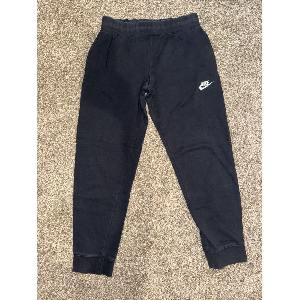Nike Boys Black Jogger Pants L Fleece Drawstring Elastic Waist Pockets